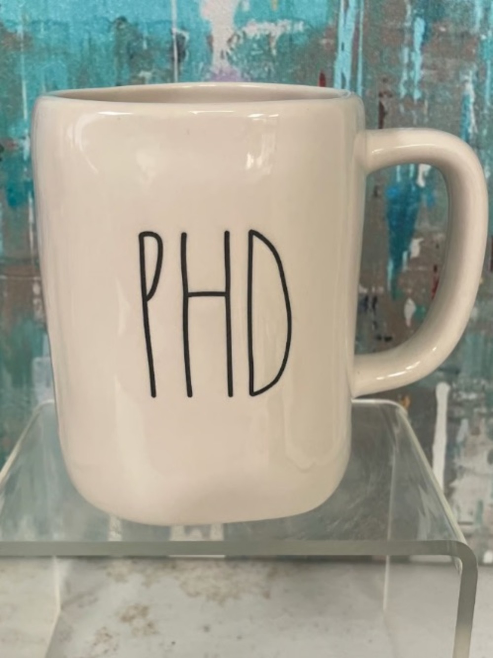 PHD White Ceramic Coffee Mug with Minimal Black Lettering